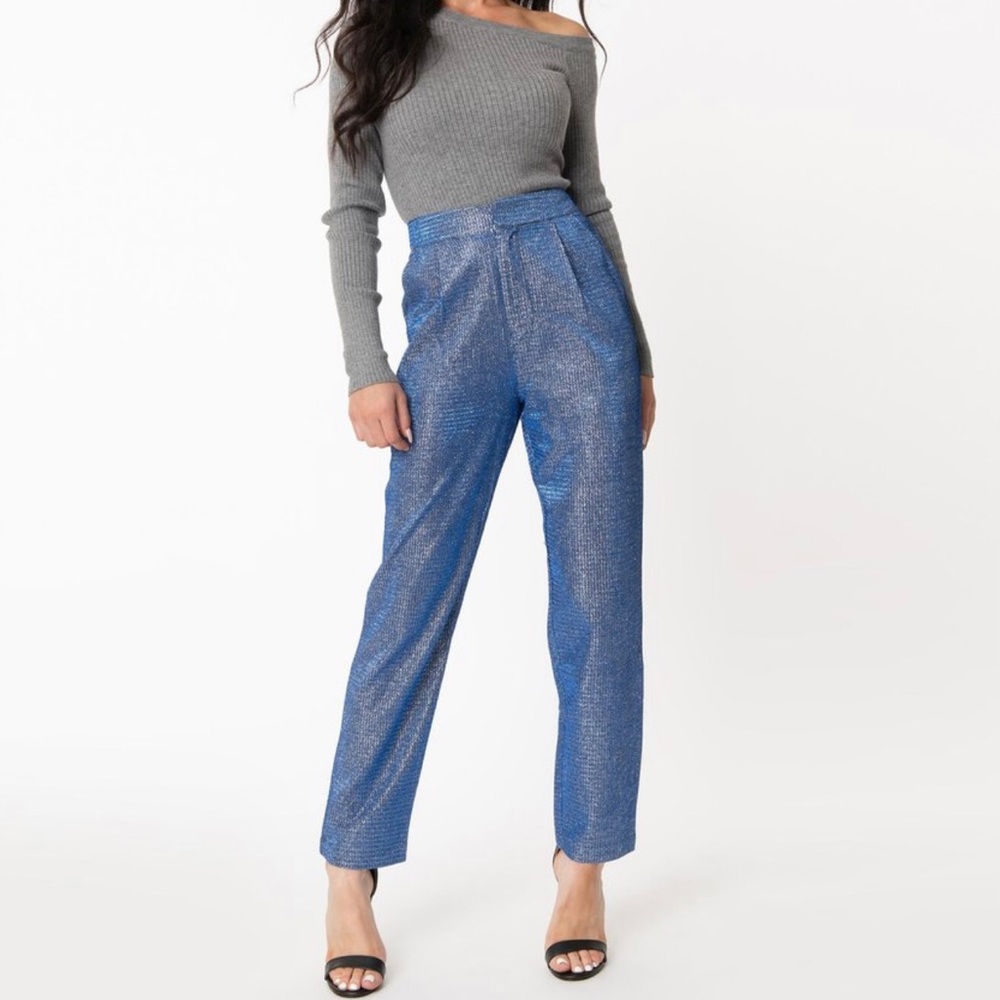 Unique Vintage Blue Sparkle Ankle Pants